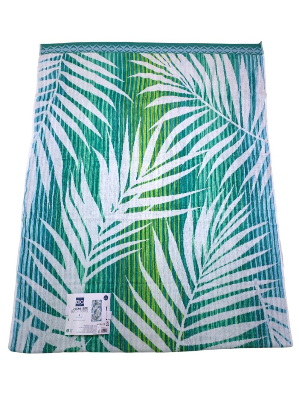 The Big One Oversized Beach Towel Palm Leaves 36x72" 100% Cotton Green Blue